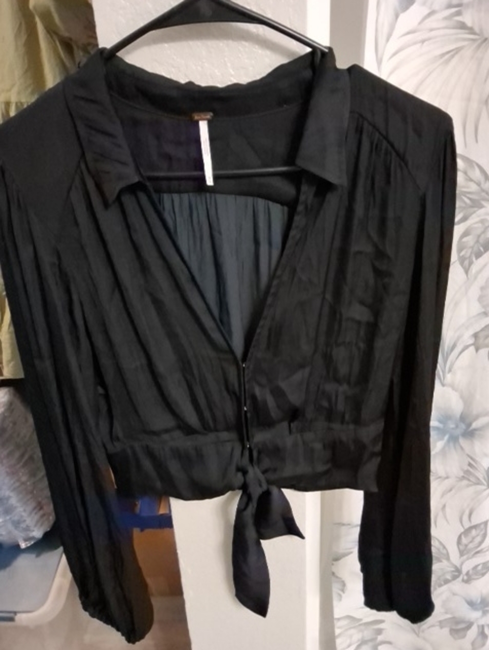 Black Tie-Front Women's Blouse- FREE PEOPLE